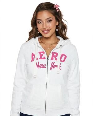 Aeropostale AERO New York Zip Hoodie XL White Hot Pink Glitter Y2K Coquette Logo